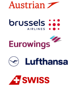 Logo of Austrian, Burssels, Eurowings, Lufthansa and Swiss Airlines